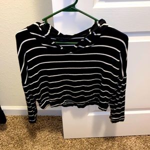 Large Love J Striped Black/White Hooded Crop Top